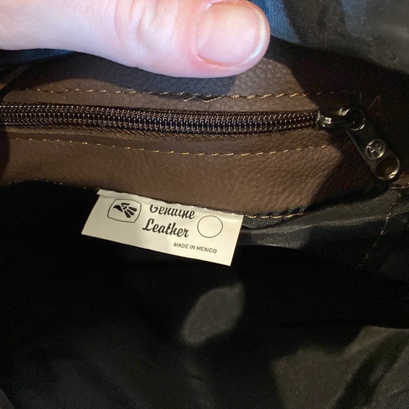 Genuine Leather Hobo Purse Adjustable Strap Brown Patchwork - Picture 8 of 9